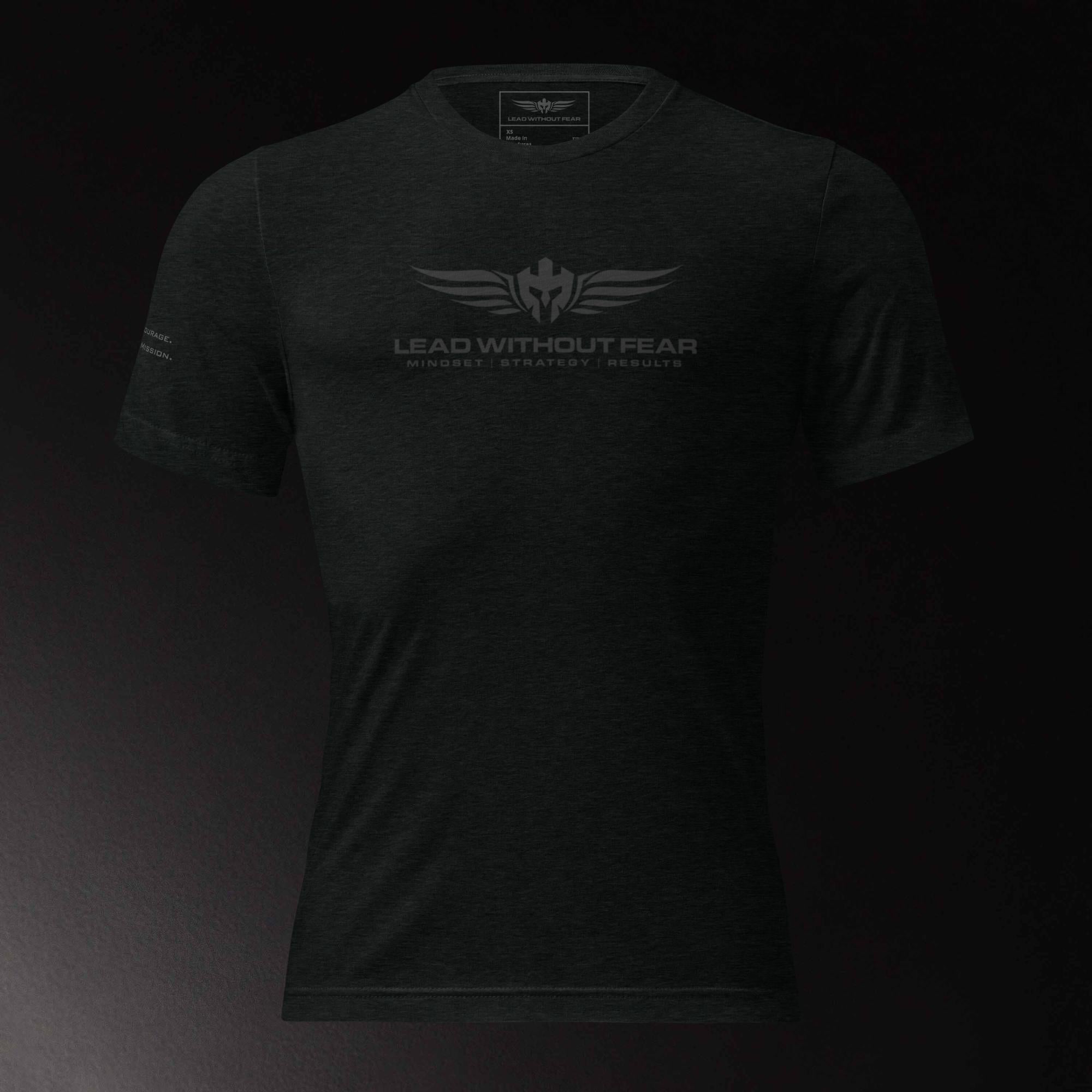 Lead Without Fear Stealth Tee black triblend front view with logo