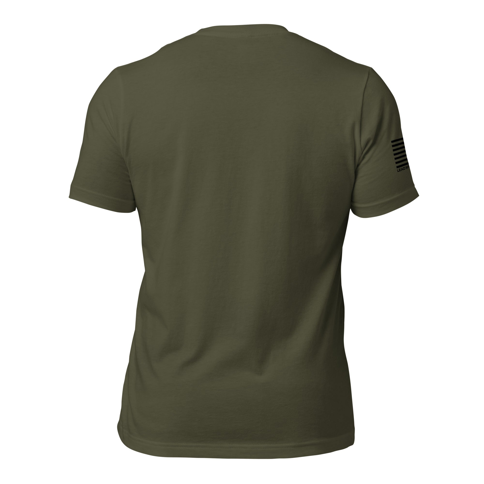 lead without fear military tee with sleeve flag, back view