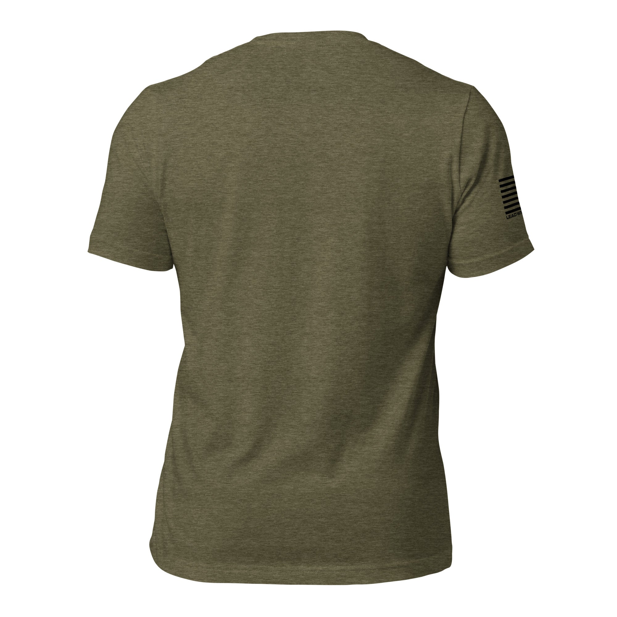 lead without fear military tee with sleeve flag, back view