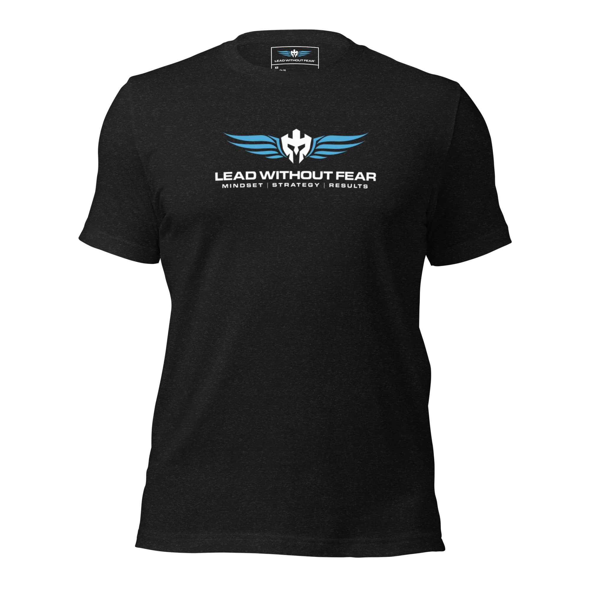 lead without fear og tee heather black, front view, 100% combed ring spun cotton fabric