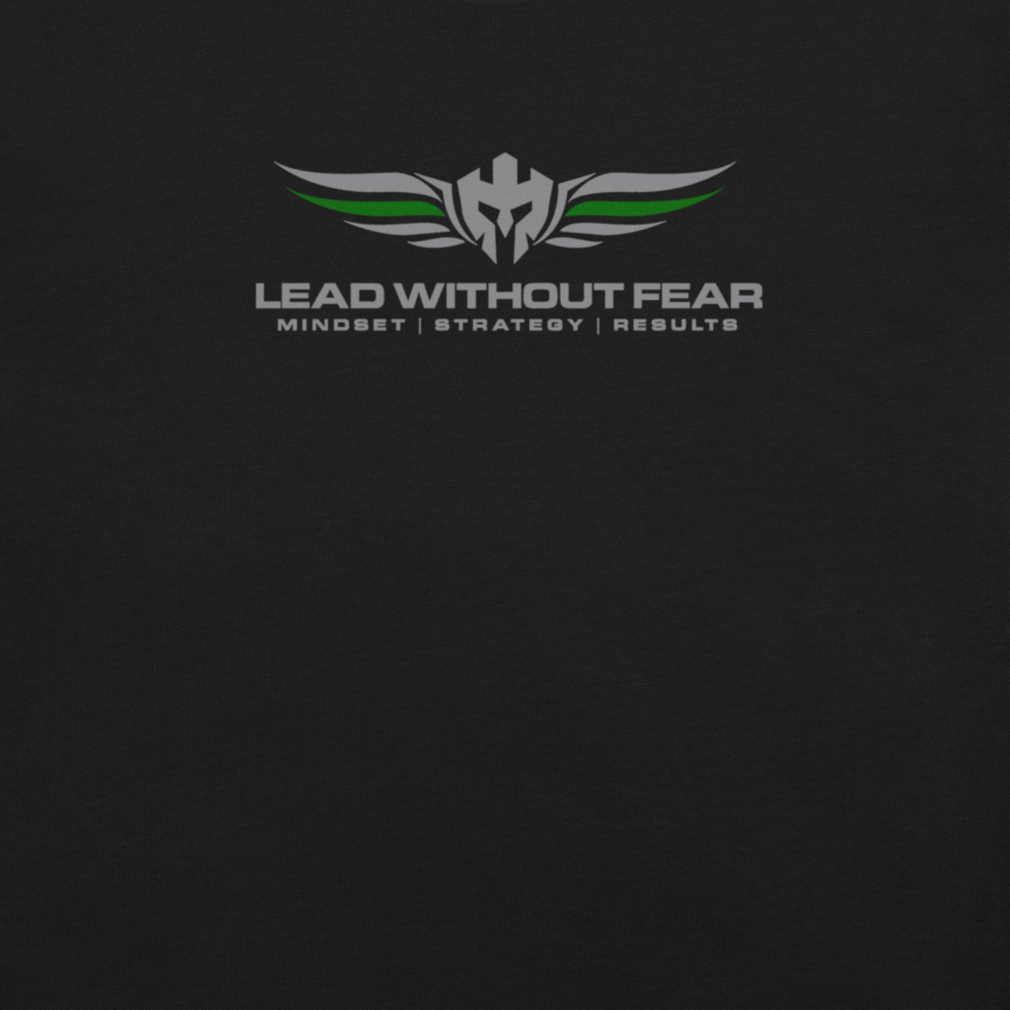 lead without fear thin green line tee, front view, 100% combed ring-spun cotton