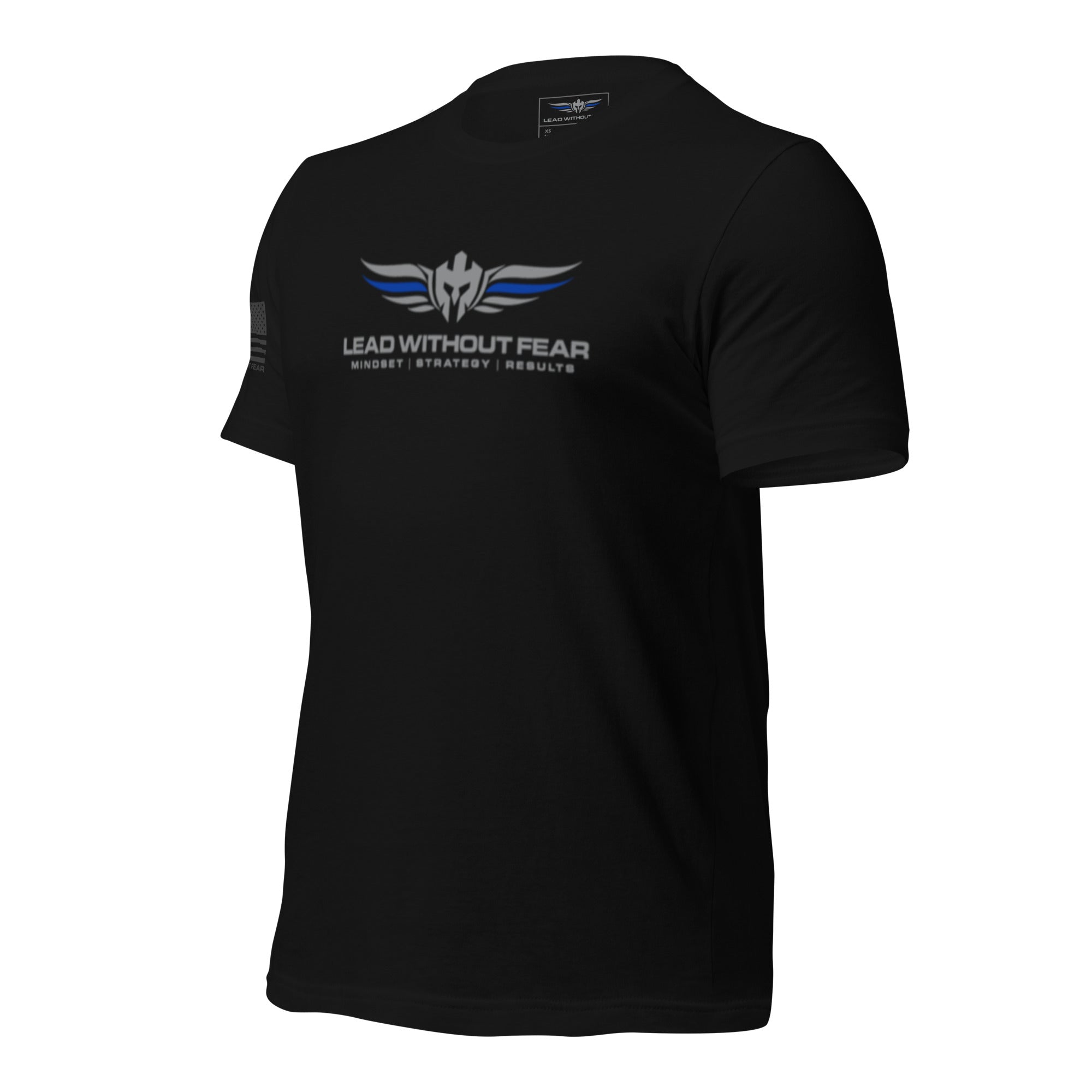 lead without fear thin blue line tee, front view, 100% combed ring-spun cotton