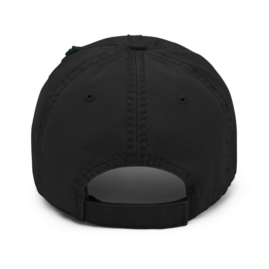 Lead Without Fear distressed baseball cap with printed helmet and wings logo. Comes in black
