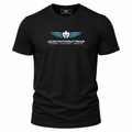 A black short-sleeve crewneck t-shirt featuring a blue and white winged Spartan helmet logo with the text 'LEAD WITHOUT FEAR' and 'MINDSET STRATEGY RESCUE' printed on the chest, shown against a plain white background.
