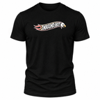 A black short-sleeve crewneck t-shirt featuring a 'NBOUND HOT' graphic across the chest, logo with a flame motif and an eagle head on the right side.