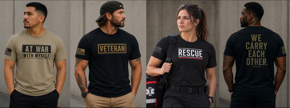 Lead Without Fear Store Banner with Four models wearing lead without fear shirts.