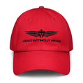 Red Under Armour Hat with Lead Without Fear logo embroidered on front.
