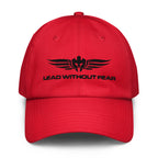 Red Under Armour Hat with Lead Without Fear logo embroidered on front.