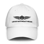 White Under Armour Hat with Lead Without Fear logo embroidered on front.