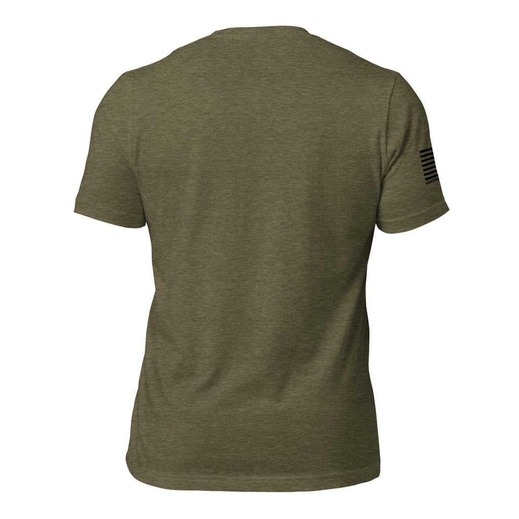 lead without fear military tee with sleeve flag, back view