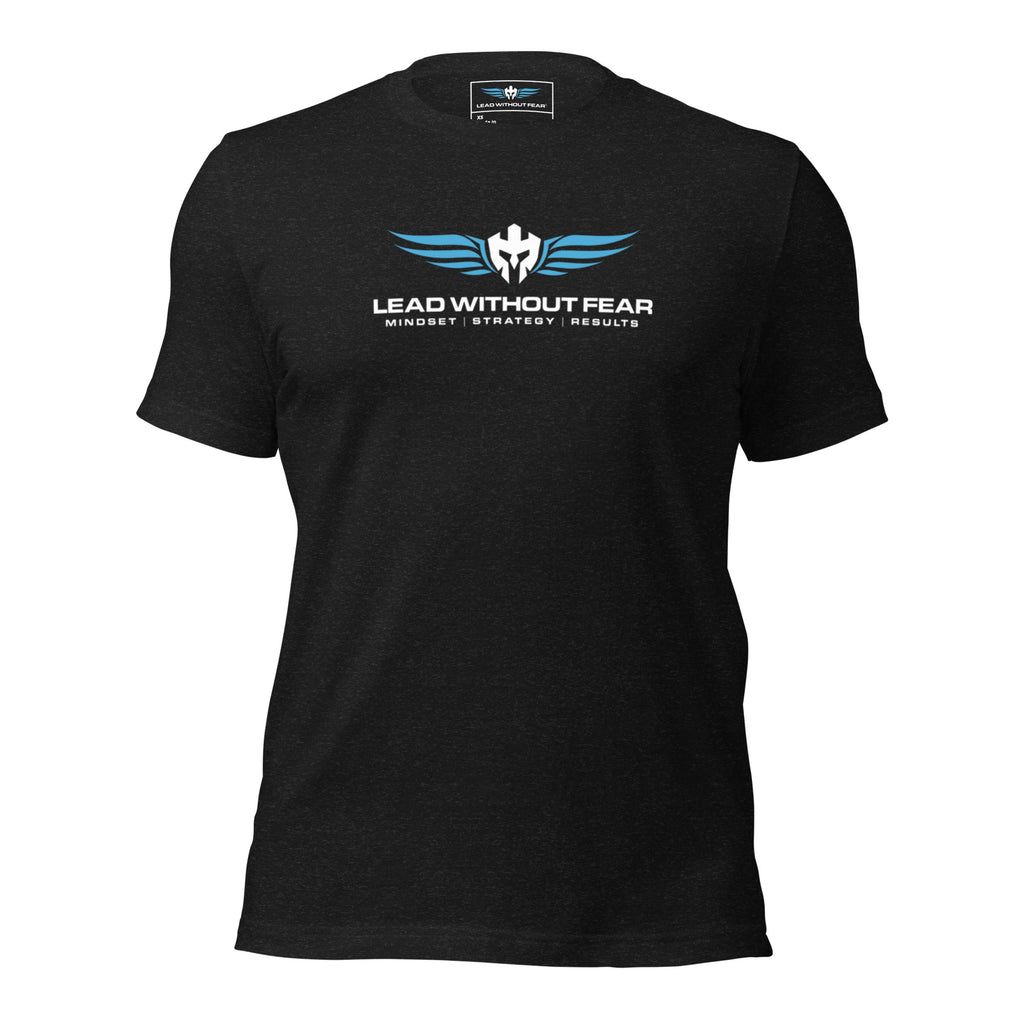 lead without fear og tee heather black, front view, 100% combed ring spun cotton fabric