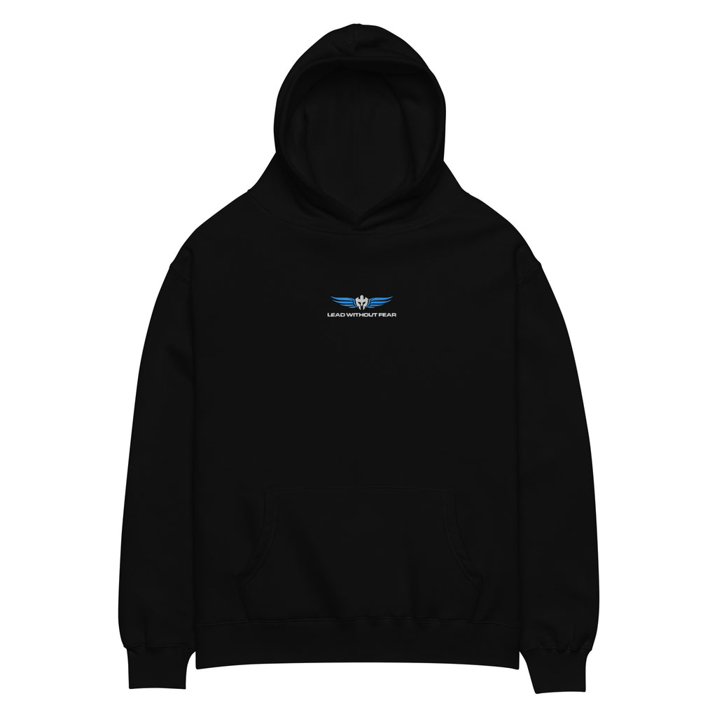Oversized hoodie featuring the Lead Without Fear® logo embroidered on the front and “Inspire Courage. Live Your Mission.” DTG printed on the back.