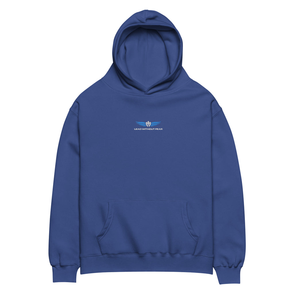 Oversized hoodie featuring the Lead Without Fear® logo embroidered on the front and “Inspire Courage. Live Your Mission.” DTG printed on the back.