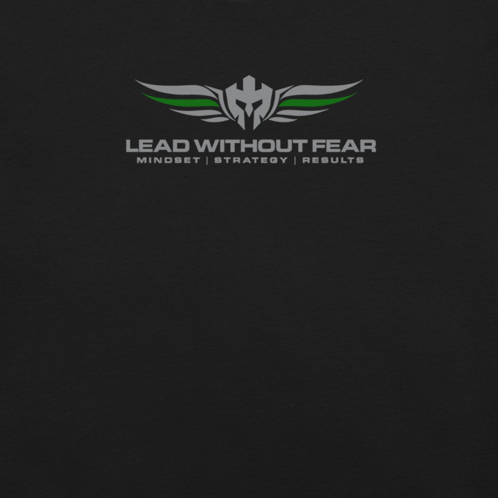 lead without fear thin green line tee, front view, 100% combed ring-spun cotton