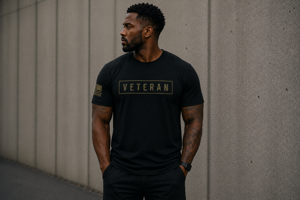 Veteran We Carry Each Other military tee Front view with Model.