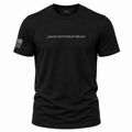 A black short-sleeve crewneck t-shirt with 'LEAD WITHOUT FEAR' printed in white across the chest and a small American flag graphic on the right sleeve, shown on a plain white background.