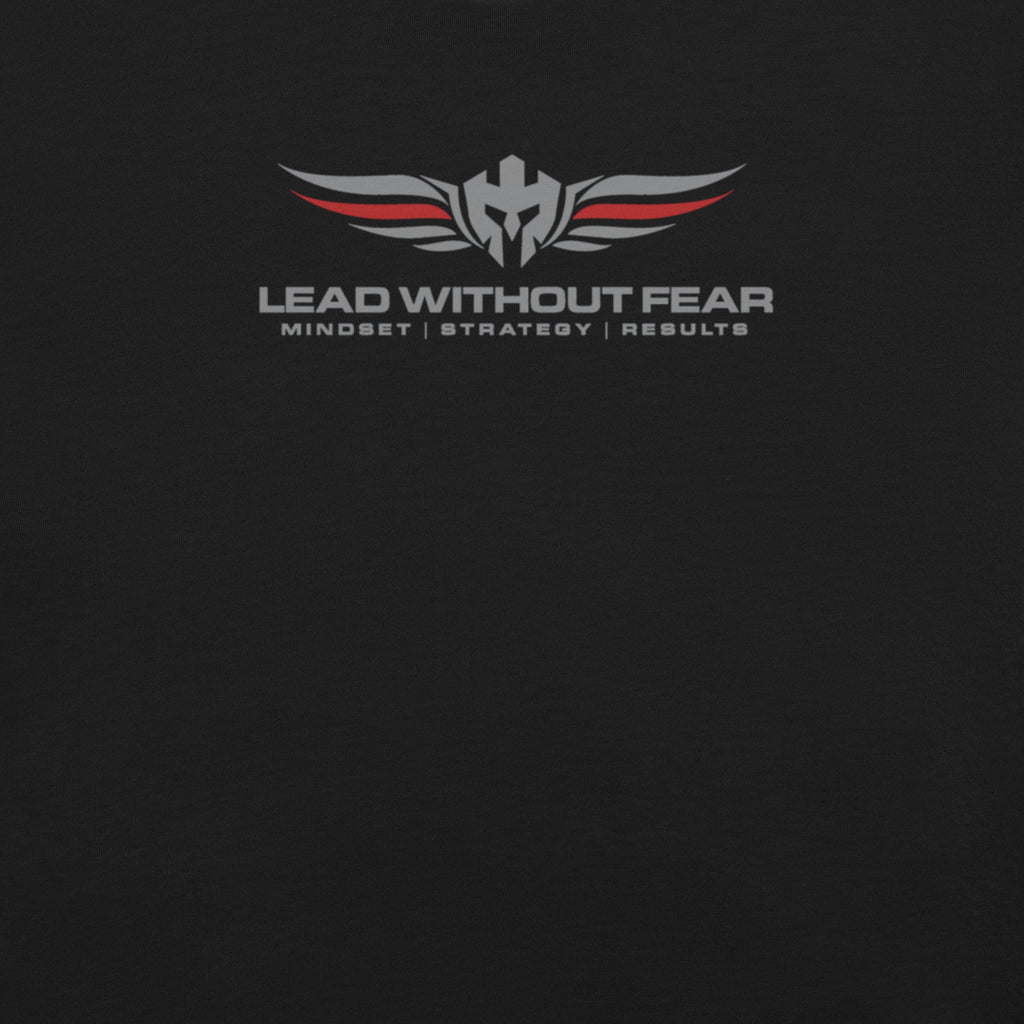 lead without fear thin red line tee, back view, 100% combed ring-spun cotton